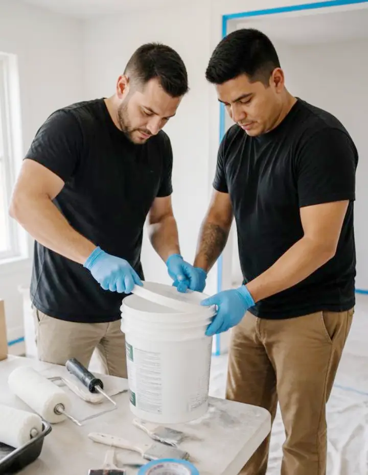 Front Range Paint Pros workers preparing paint