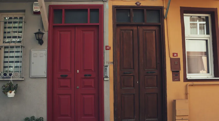 Popular Interior Door Colors - A captivating image of vibrant red and brown doors along a city street