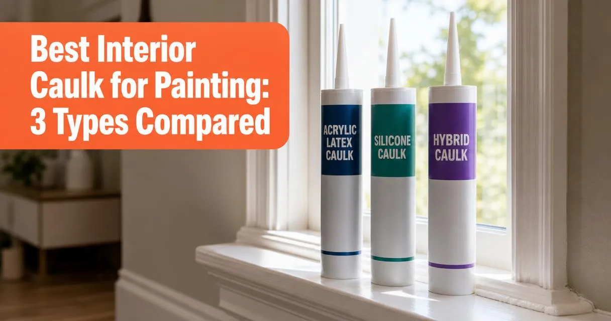 Interior caulk tubes lined up along freshly painted white baseboard trim with smooth caulk beads