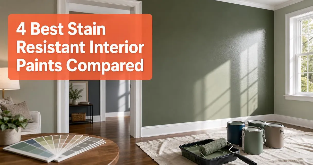 Interior room with freshly painted walls paint cans and roller showing top stain resistant paint brands compared