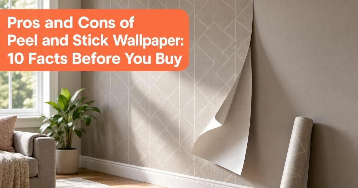 Peel and stick wallpaper partially applied on a smooth drywall accent wall with natural light showing installation detail