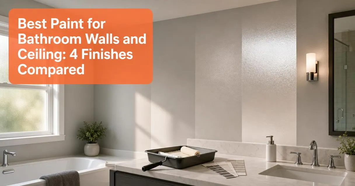 Bathroom walls and ceiling with four paint finish samples compared showing glossy and matte textures