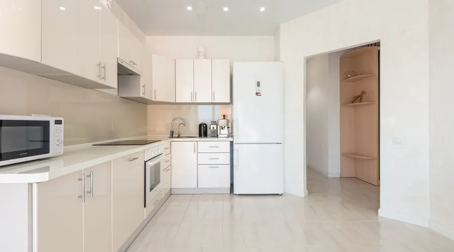 Which Should You Choose? - Empty kitchen with built in oven and stove with glossy cupboards under stretch ceiling in modern flat